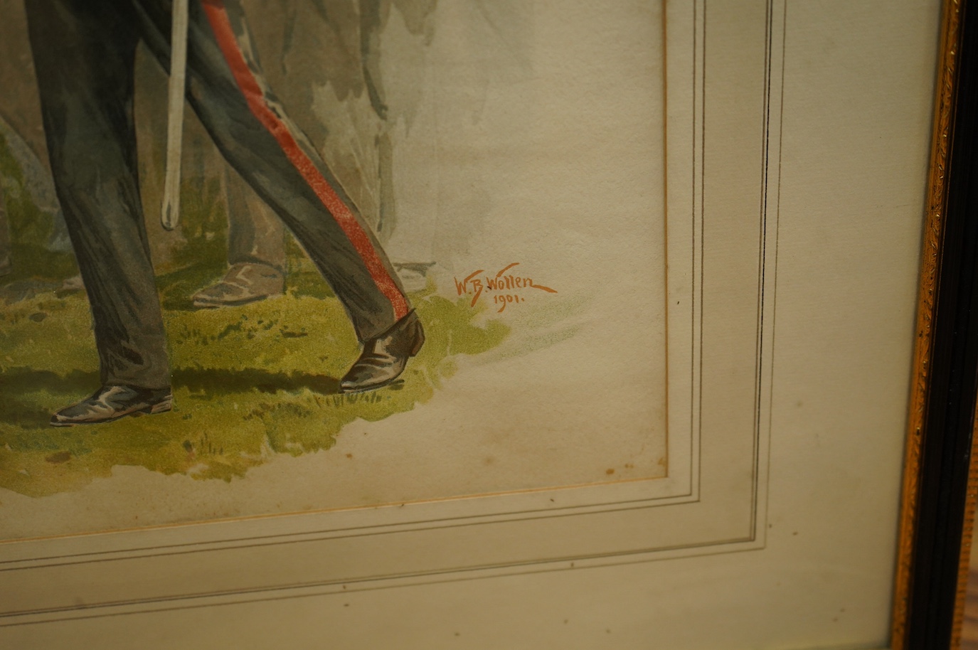 W.B. Wollen, watercolour, Marching soldiers, signed and dated 1901, 50 x 31cm. Condition - fair